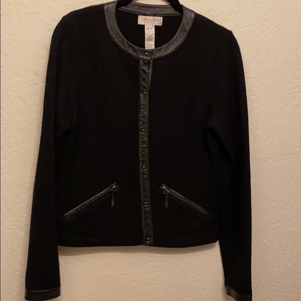 Wool with leather trim cardigan‎